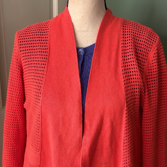 Women Sz M Nic+Zoe open front red light perforations casual cardigan sweater - Picture 3 of 9